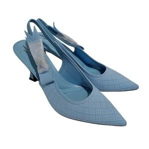 Cosy Island Light Blue Knit Pointed Toe Slingback Flared Heel Pumps Womens 9.5
